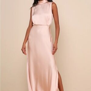 Lulu's Blush Satin Sleeveless Mockneck Dress
